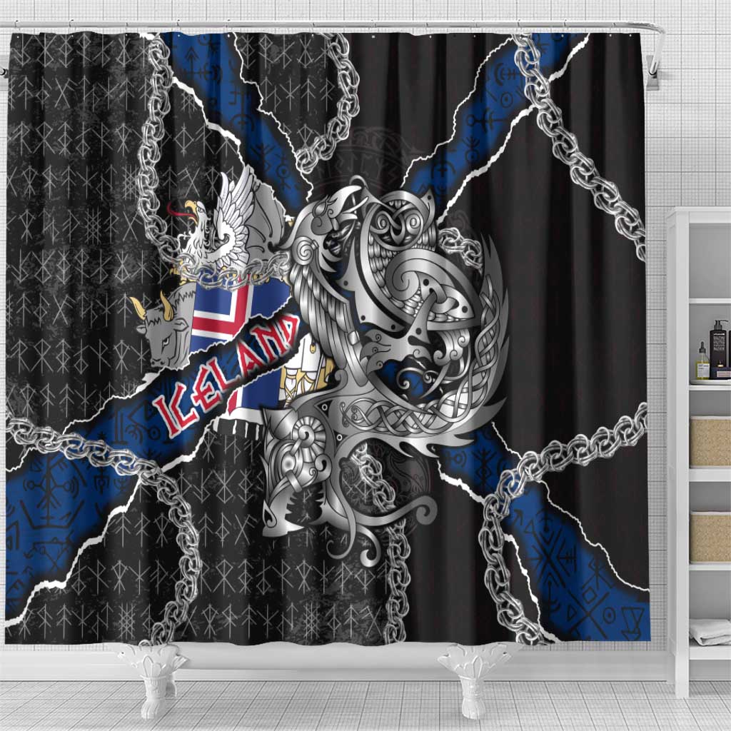 Iceland Vikings Shower Curtain Nordic Lion Bound in Runes and Chains
