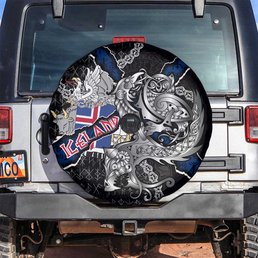 Iceland Vikings Spare Tire Cover Nordic Lion Bound in Runes and Chains