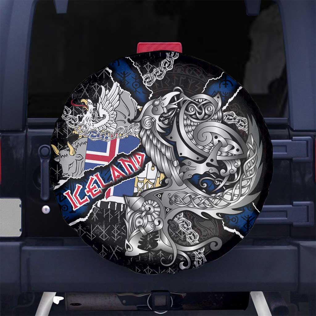 Iceland Vikings Spare Tire Cover Nordic Lion Bound in Runes and Chains