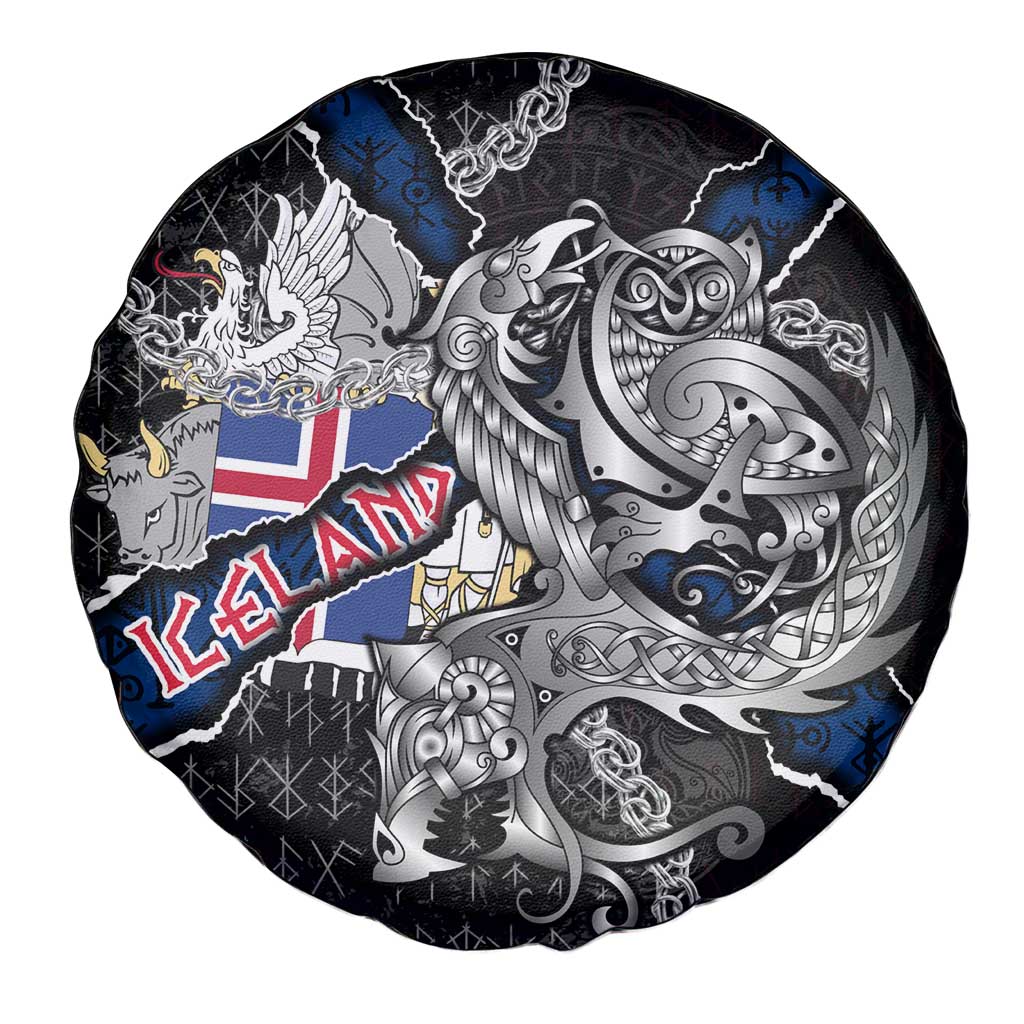 Iceland Vikings Spare Tire Cover Nordic Lion Bound in Runes and Chains