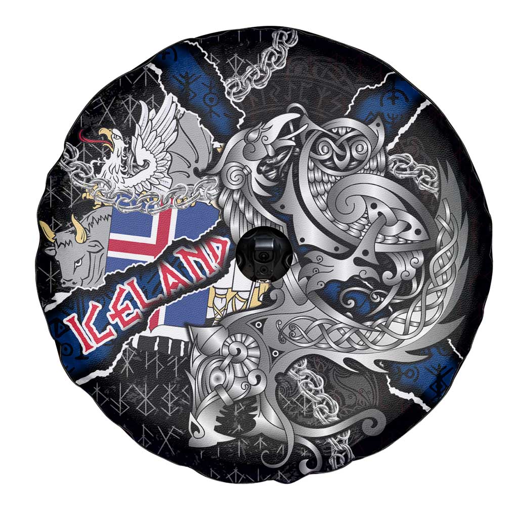 Iceland Vikings Spare Tire Cover Nordic Lion Bound in Runes and Chains