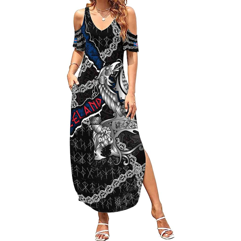 Personalized Iceland Vikings Summer Maxi Dress Nordic Lion Bound in Runes and Chains