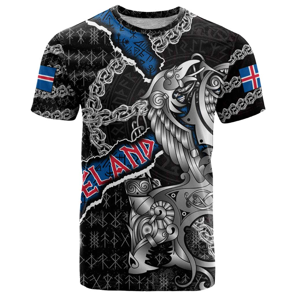 Personalized Iceland Vikings T Shirt Nordic Lion Bound in Runes and Chains