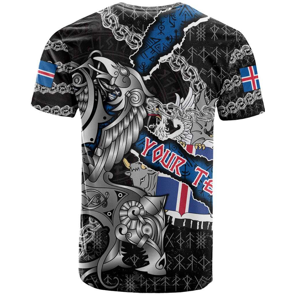 Personalized Iceland Vikings T Shirt Nordic Lion Bound in Runes and Chains