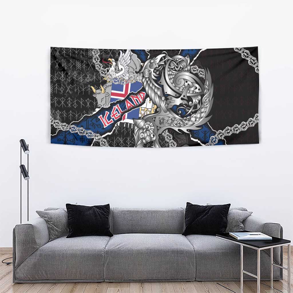Iceland Vikings Tapestry Nordic Lion Bound in Runes and Chains