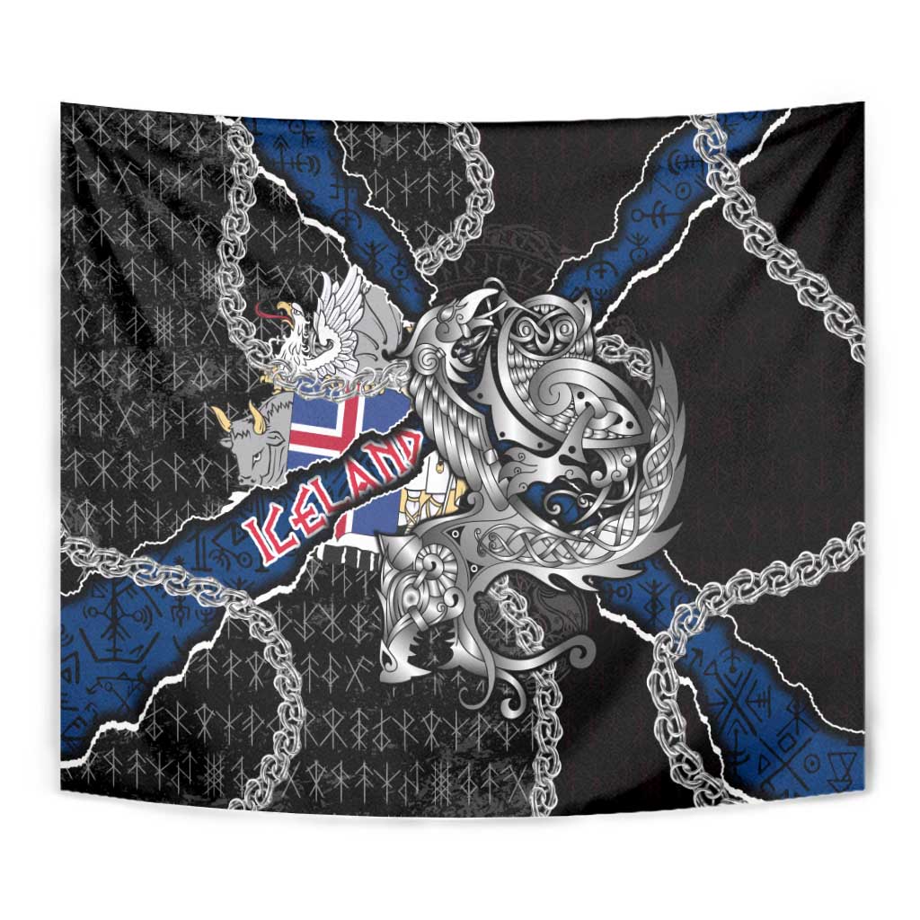 Iceland Vikings Tapestry Nordic Lion Bound in Runes and Chains