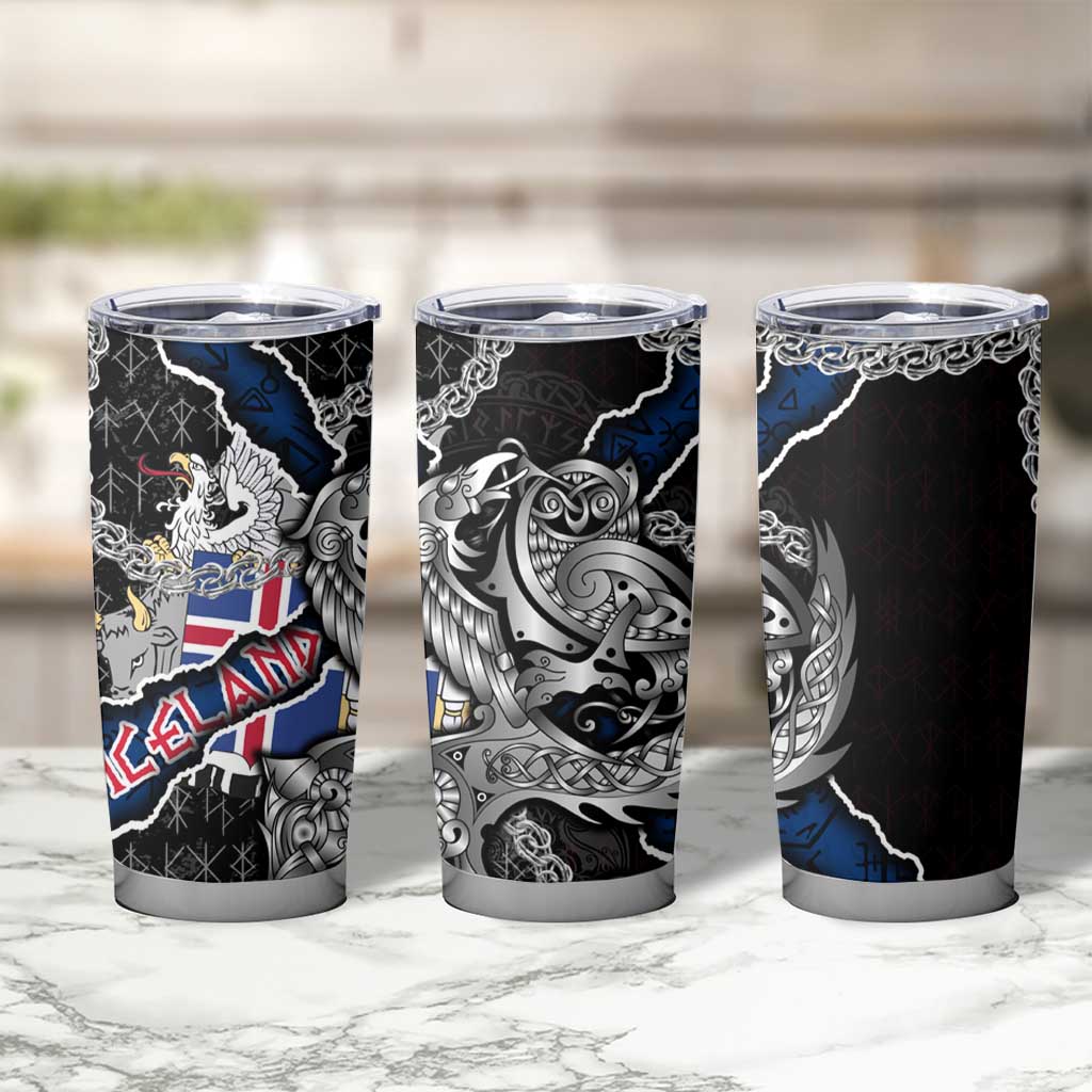 Iceland Vikings Tumbler Cup Nordic Lion Bound in Runes and Chains