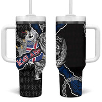 Iceland Vikings Tumbler With Handle Nordic Lion Bound in Runes and Chains