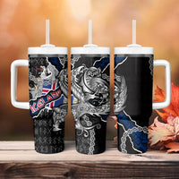 Iceland Vikings Tumbler With Handle Nordic Lion Bound in Runes and Chains