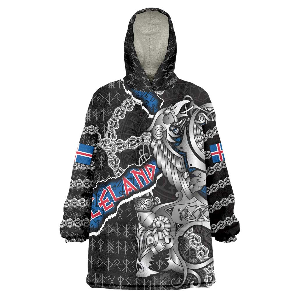 Personalized Iceland Vikings Wearable Blanket Hoodie Nordic Lion Bound in Runes and Chains