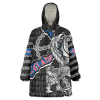 Personalized Iceland Vikings Wearable Blanket Hoodie Nordic Lion Bound in Runes and Chains