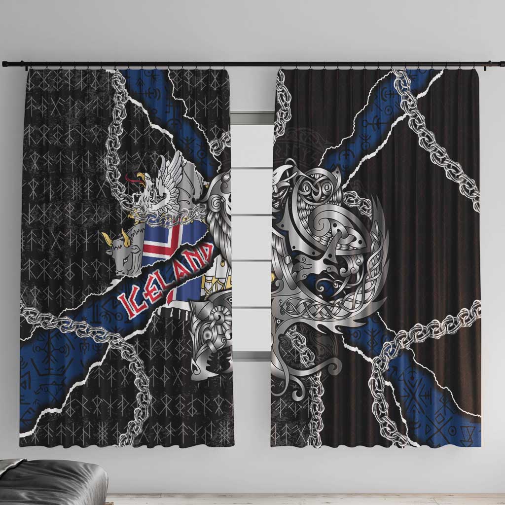 Iceland Vikings Window Curtain Nordic Lion Bound in Runes and Chains