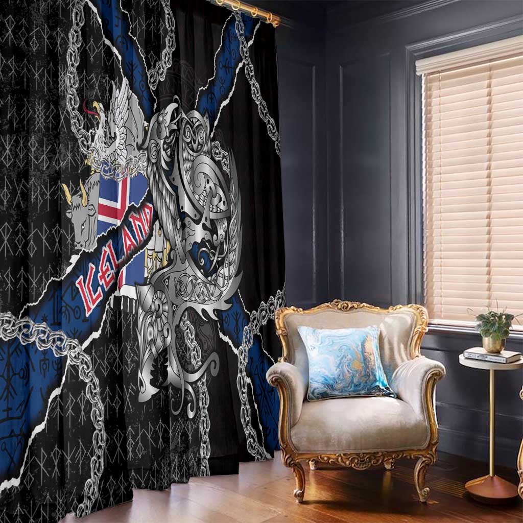 Iceland Vikings Window Curtain Nordic Lion Bound in Runes and Chains