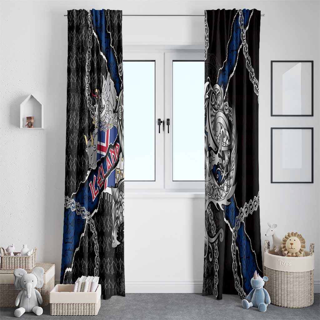 Iceland Vikings Window Curtain Nordic Lion Bound in Runes and Chains