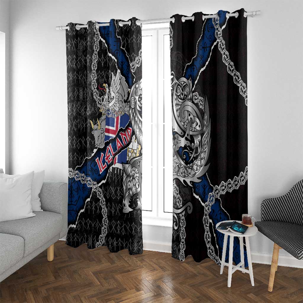 Iceland Vikings Window Curtain Nordic Lion Bound in Runes and Chains