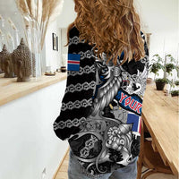 Personalized Iceland Vikings Women Casual Shirt Nordic Lion Bound in Runes and Chains