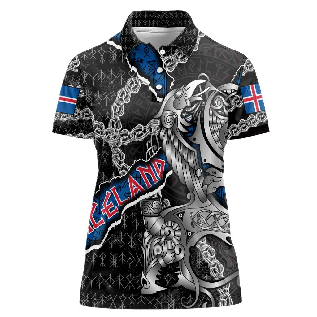 Personalized Iceland Vikings Women Polo Shirt Nordic Lion Bound in Runes and Chains