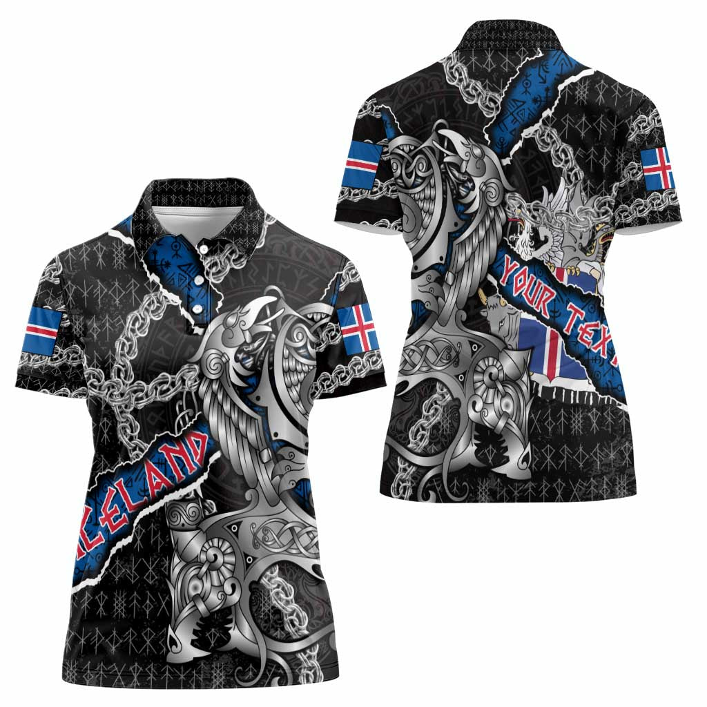 Personalized Iceland Vikings Women Polo Shirt Nordic Lion Bound in Runes and Chains