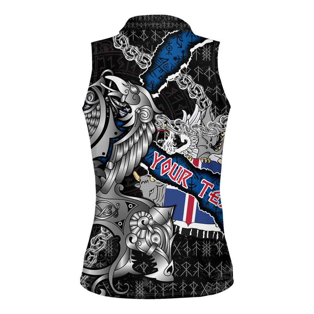 Personalized Iceland Vikings Women Sleeveless Polo Shirt Nordic Lion Bound in Runes and Chains