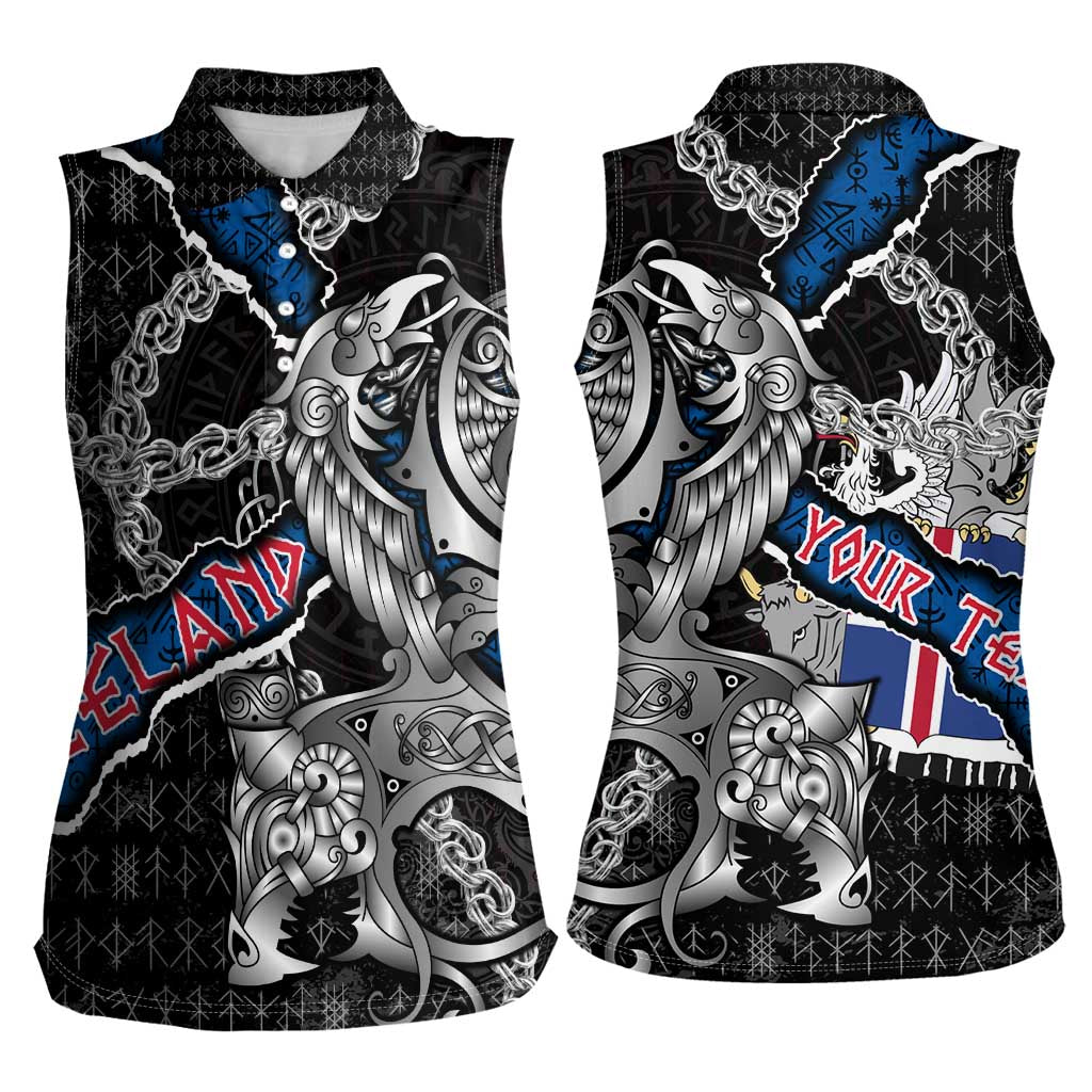 Personalized Iceland Vikings Women Sleeveless Polo Shirt Nordic Lion Bound in Runes and Chains