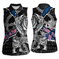 Personalized Iceland Vikings Women Sleeveless Polo Shirt Nordic Lion Bound in Runes and Chains