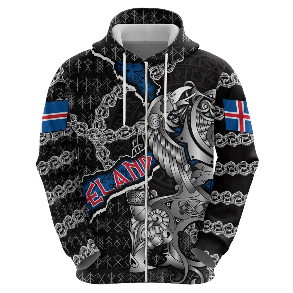 Personalized Iceland Vikings Zip Hoodie Nordic Lion Bound in Runes and Chains