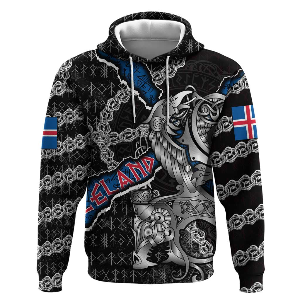 Personalized Iceland Vikings Zip Hoodie Nordic Lion Bound in Runes and Chains