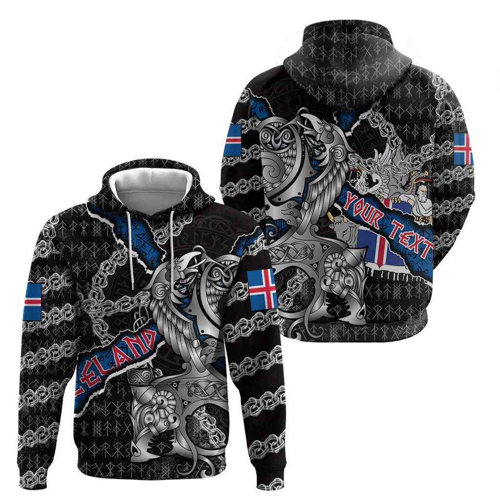 Personalized Iceland Vikings Zip Hoodie Nordic Lion Bound in Runes and Chains