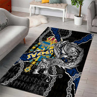 Sweden Vikings Area Rug Nordic Lion Bound in Runes and Chains