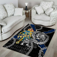 Sweden Vikings Area Rug Nordic Lion Bound in Runes and Chains