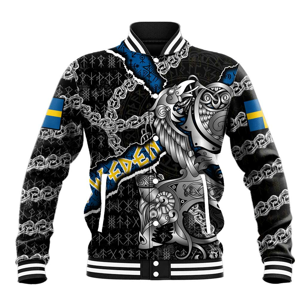Personalized Sweden Vikings Baseball Jacket Nordic Lion Bound in Runes and Chains