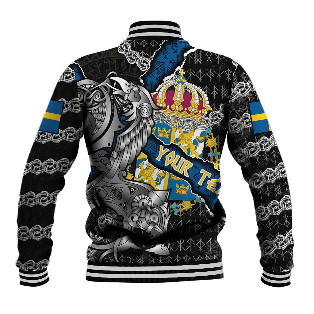 Personalized Sweden Vikings Baseball Jacket Nordic Lion Bound in Runes and Chains