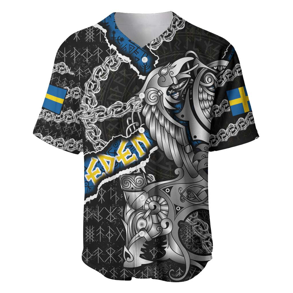 Personalized Sweden Vikings Baseball Jersey Nordic Lion Bound in Runes and Chains