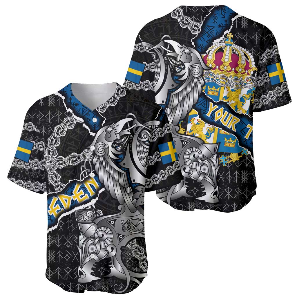 Personalized Sweden Vikings Baseball Jersey Nordic Lion Bound in Runes and Chains