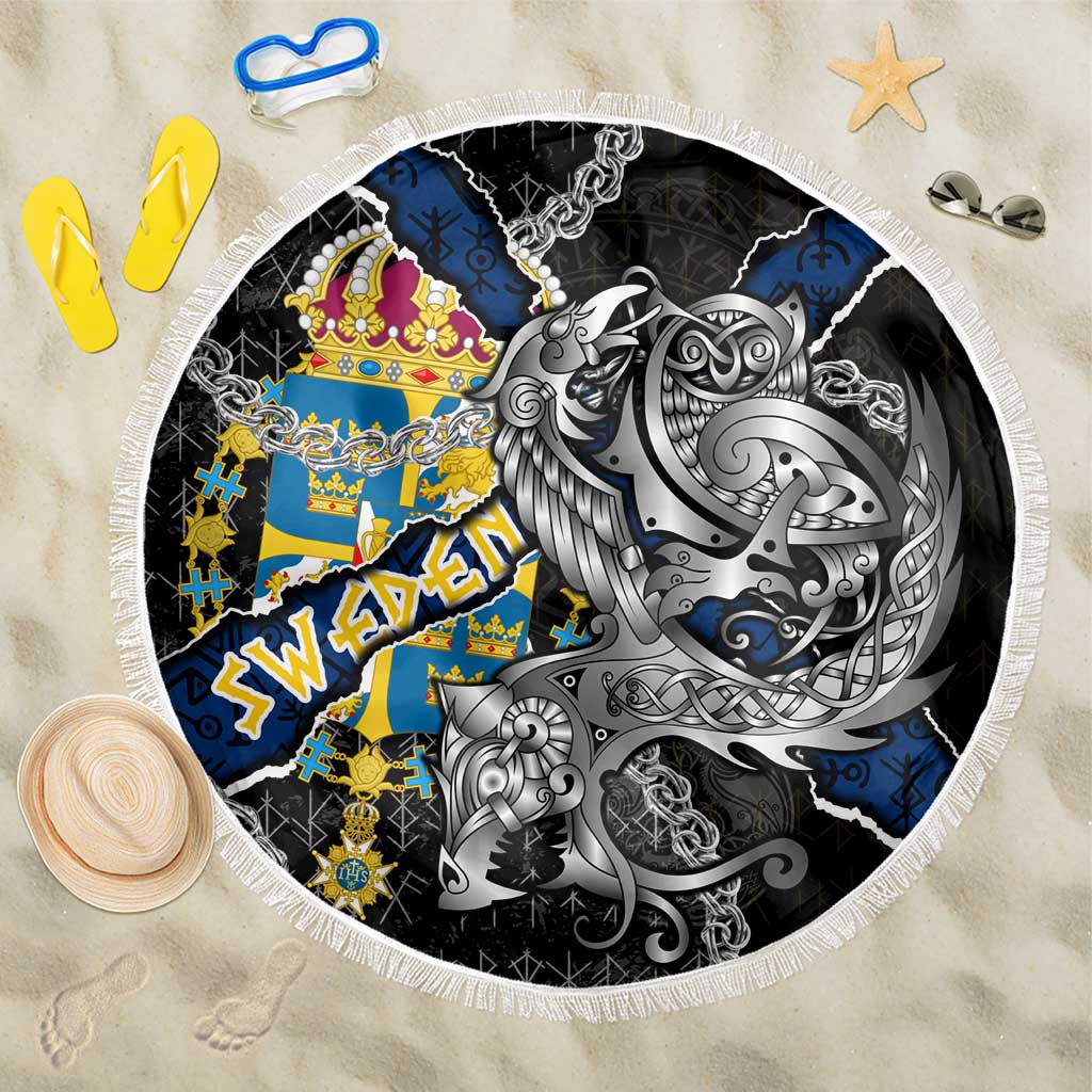 Sweden Vikings Beach Blanket Nordic Lion Bound in Runes and Chains