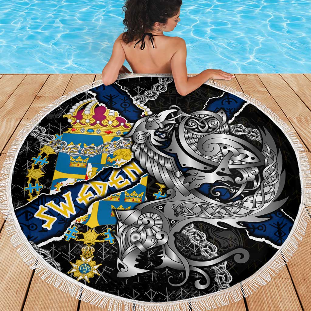 Sweden Vikings Beach Blanket Nordic Lion Bound in Runes and Chains