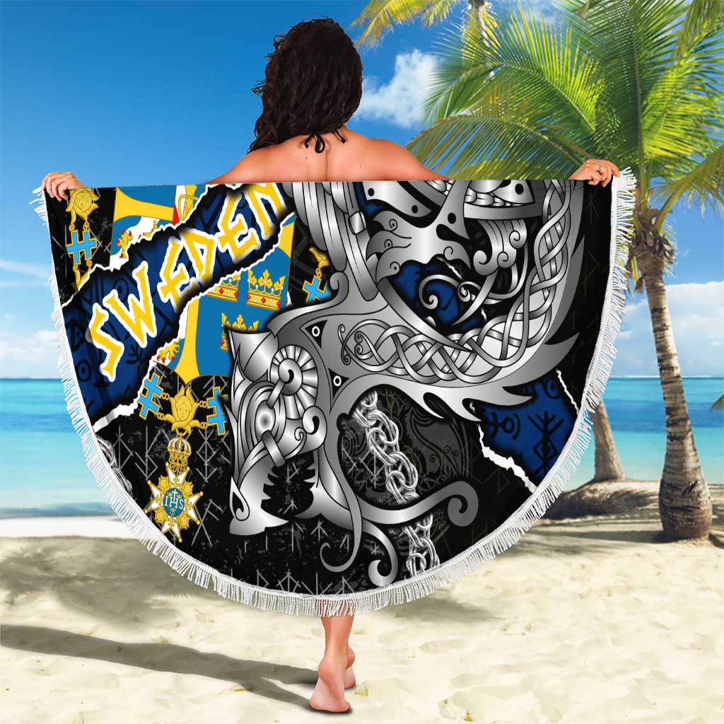 Sweden Vikings Beach Blanket Nordic Lion Bound in Runes and Chains