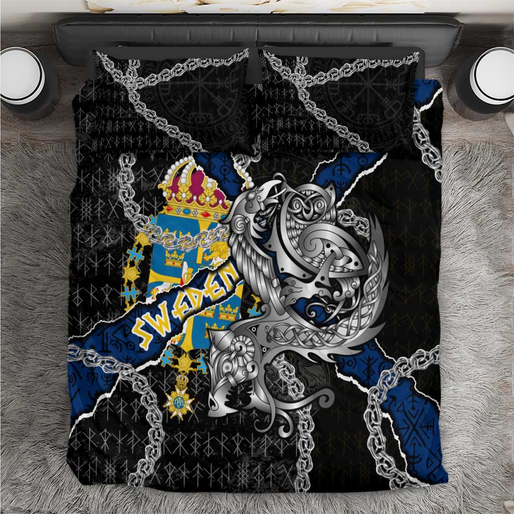 Sweden Vikings Bedding Set Nordic Lion Bound in Runes and Chains
