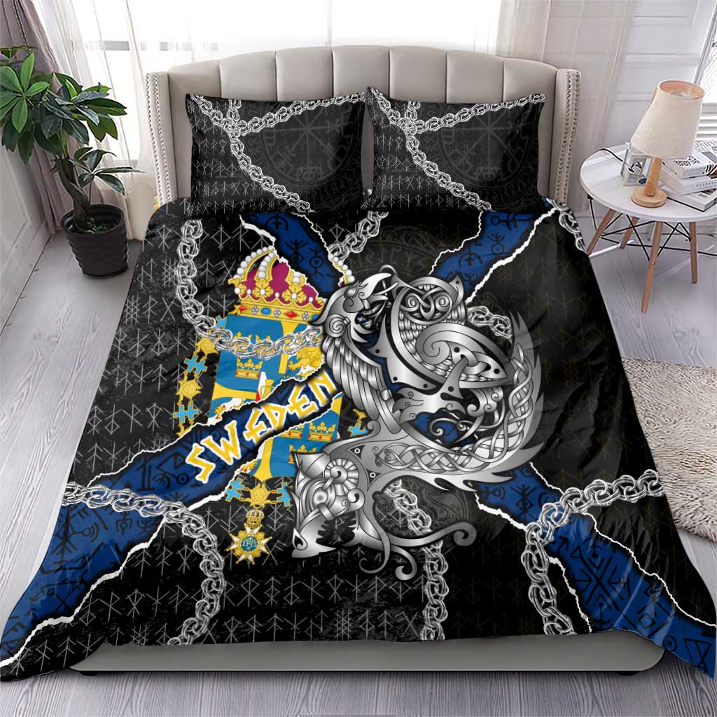 Sweden Vikings Bedding Set Nordic Lion Bound in Runes and Chains