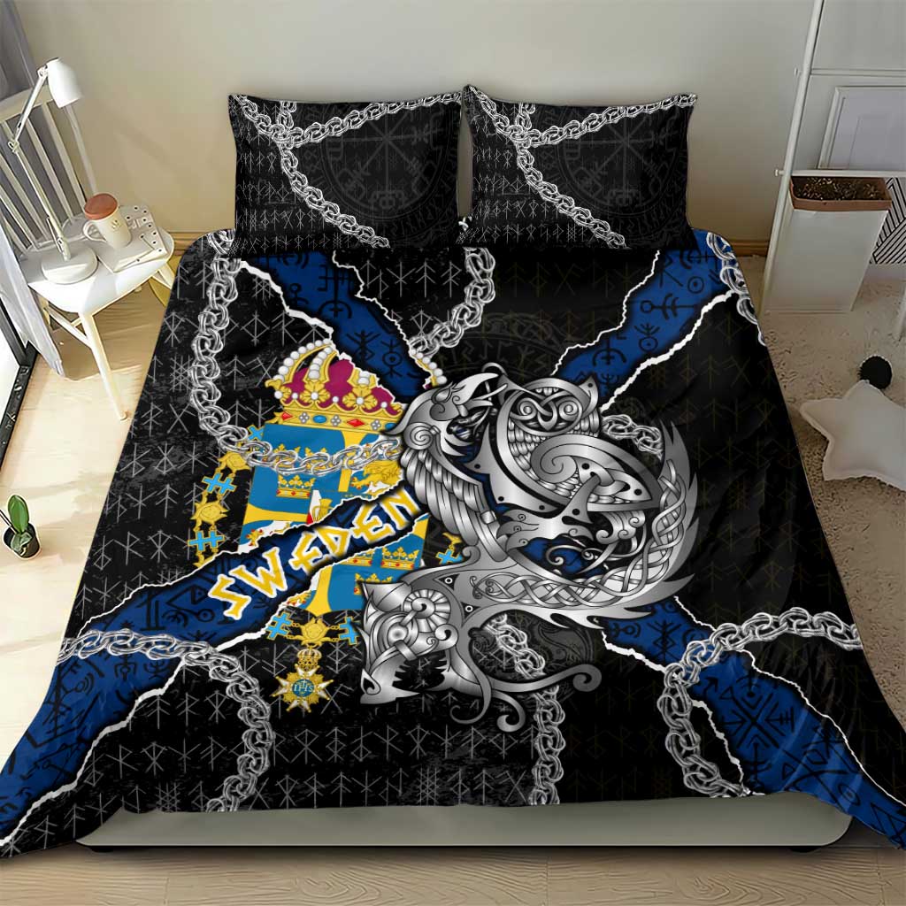 Sweden Vikings Bedding Set Nordic Lion Bound in Runes and Chains