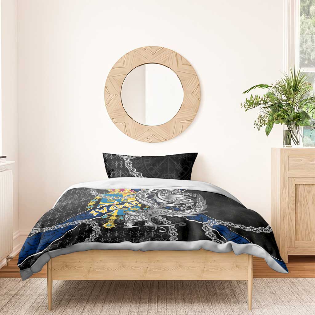 Sweden Vikings Bedding Set Nordic Lion Bound in Runes and Chains