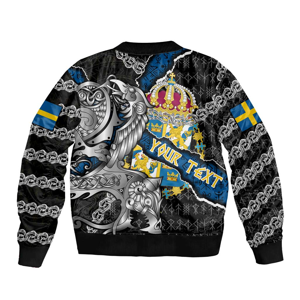 Personalized Sweden Vikings Bomber Jacket Nordic Lion Bound in Runes and Chains