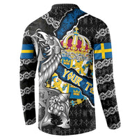 Personalized Sweden Vikings Button Sweatshirt Nordic Lion Bound in Runes and Chains