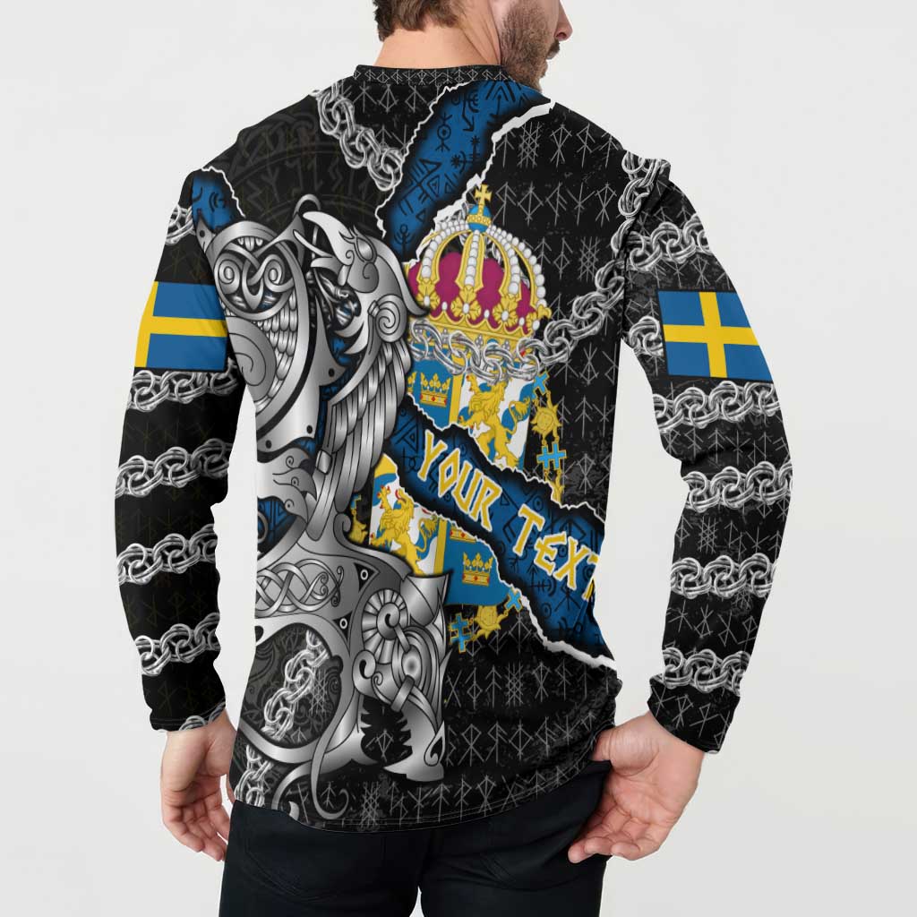 Personalized Sweden Vikings Button Sweatshirt Nordic Lion Bound in Runes and Chains
