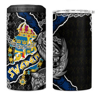 Sweden Vikings 4 in 1 Can Cooler Tumbler Nordic Lion Bound in Runes and Chains