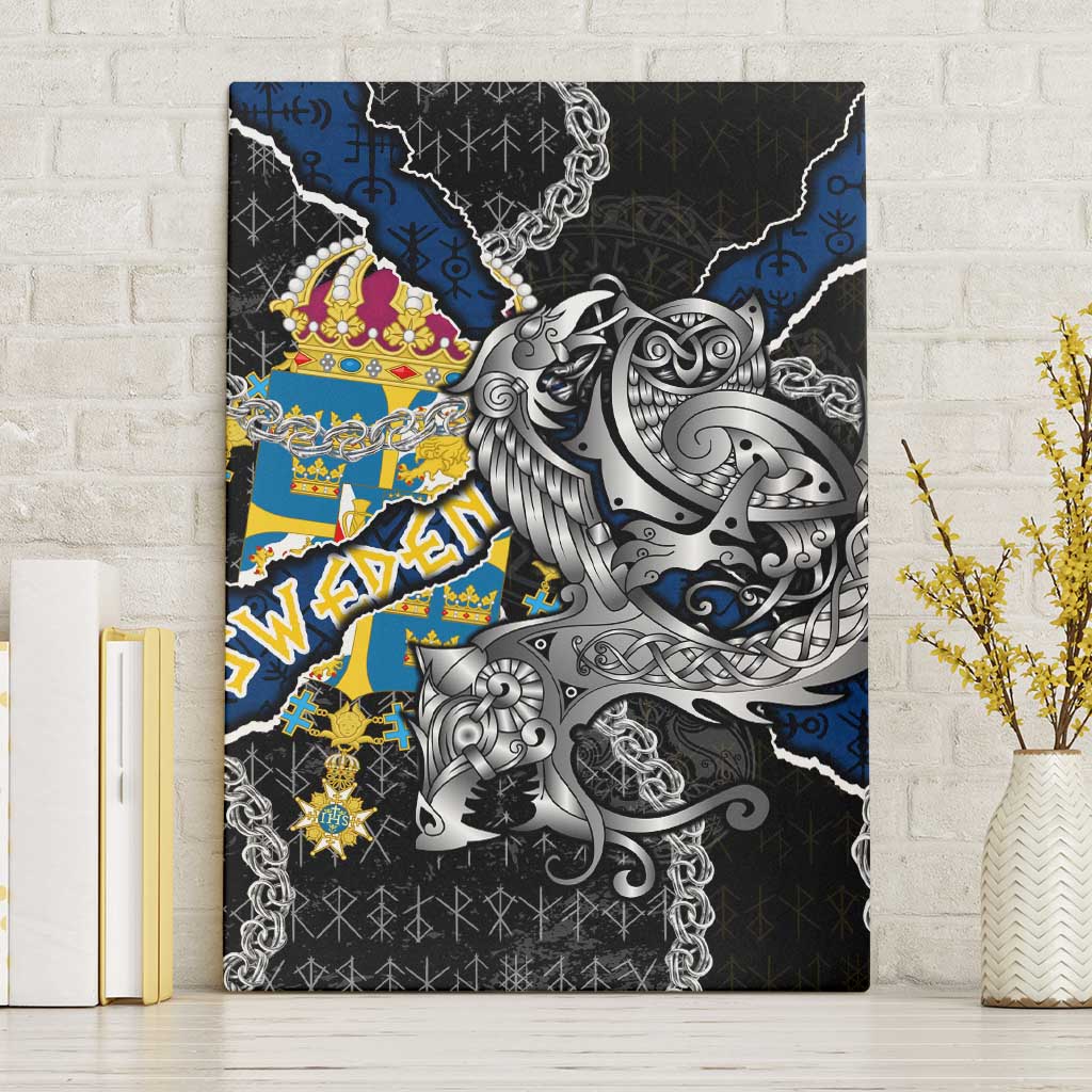 Sweden Vikings Canvas Wall Art Nordic Lion Bound in Runes and Chains