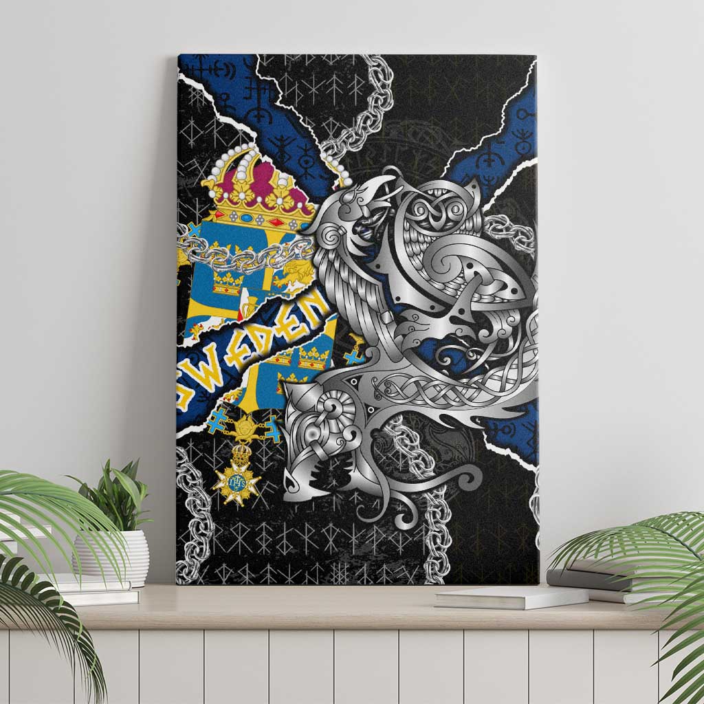 Sweden Vikings Canvas Wall Art Nordic Lion Bound in Runes and Chains