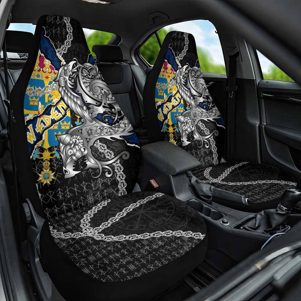 Sweden Vikings Car Seat Cover Nordic Lion Bound in Runes and Chains