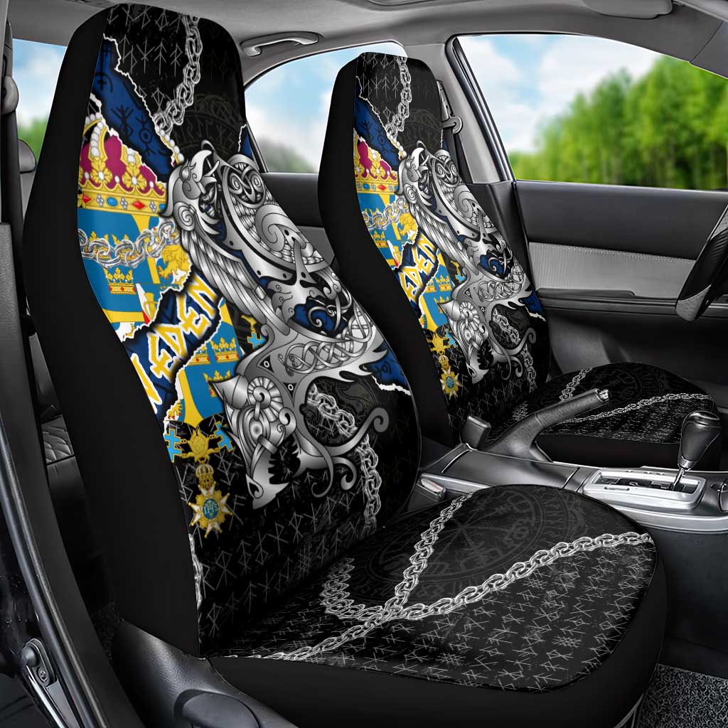 Sweden Vikings Car Seat Cover Nordic Lion Bound in Runes and Chains