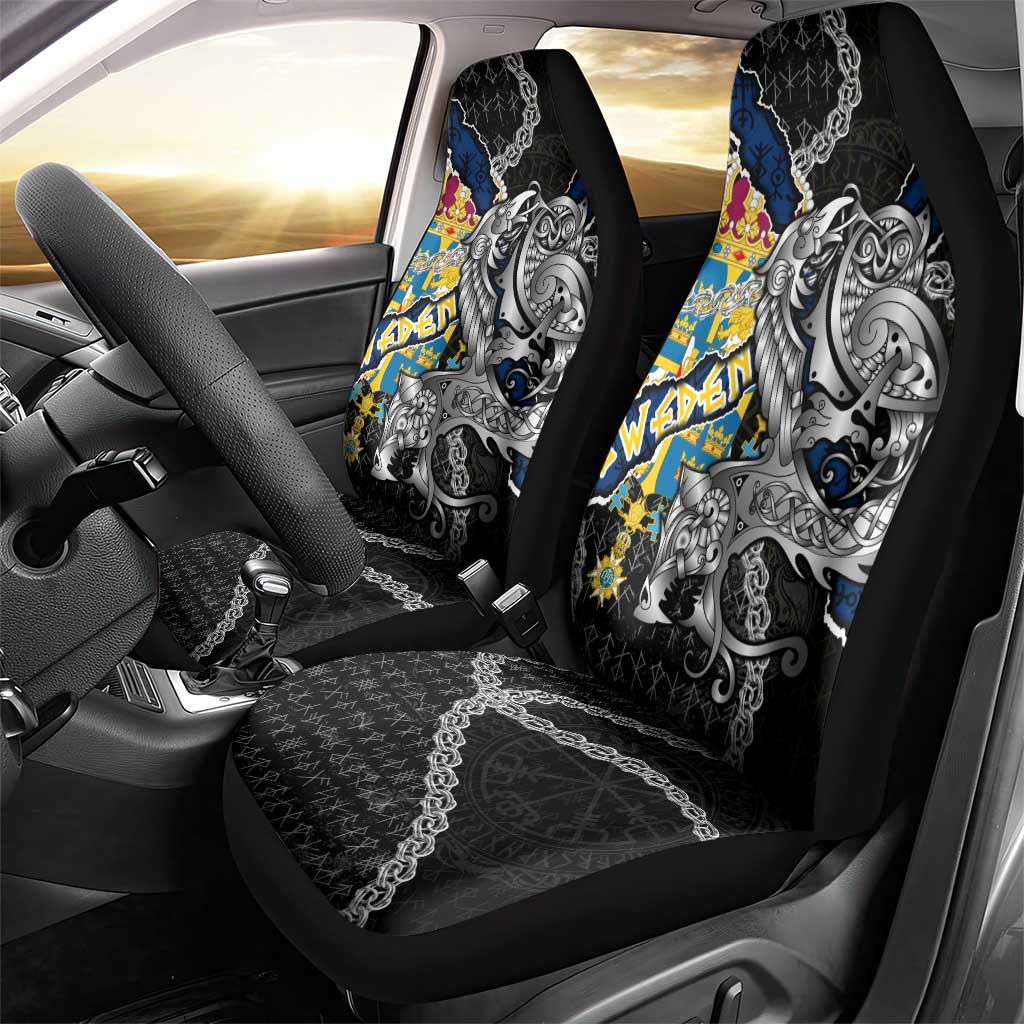 Sweden Vikings Car Seat Cover Nordic Lion Bound in Runes and Chains